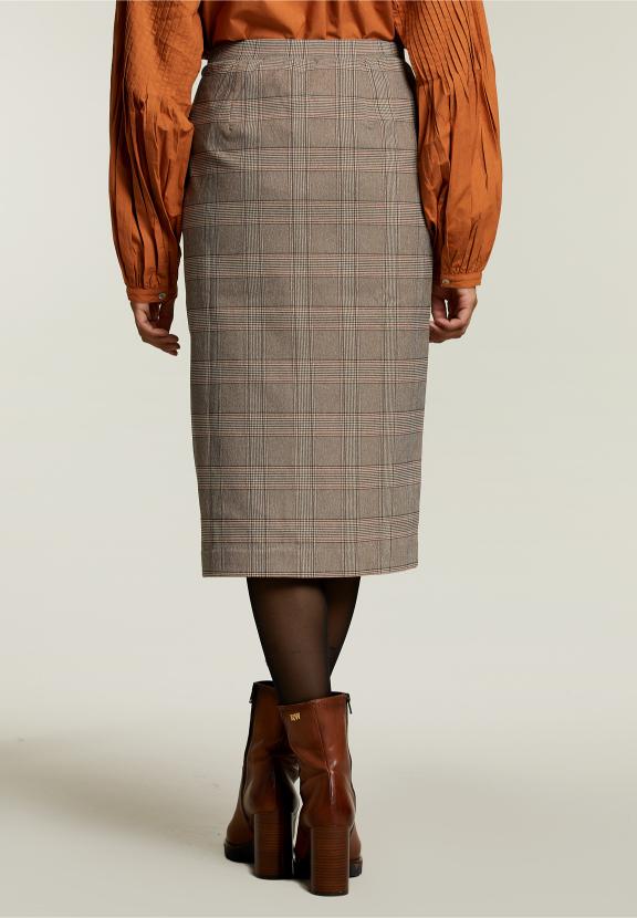 Multi Checked Midi Skirt - Marron