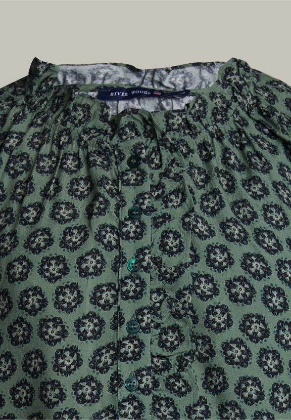 Multi Fantasy Blouse Balloon Sleeves - Marron