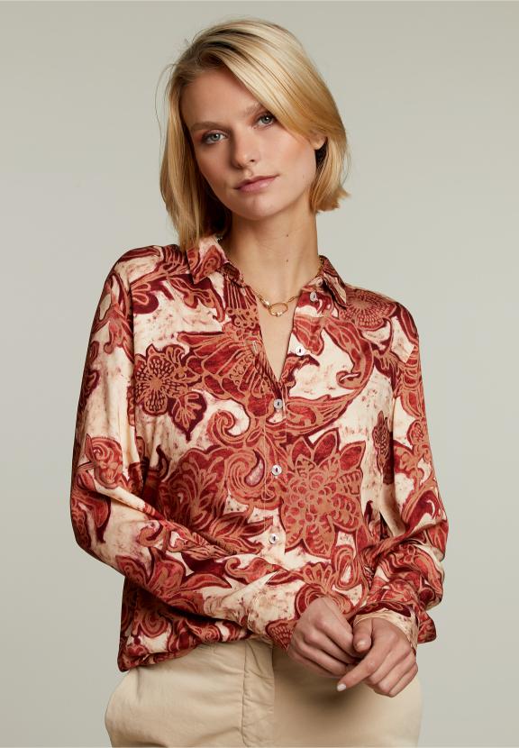 Blouse fantaisie rouge/beige - W
