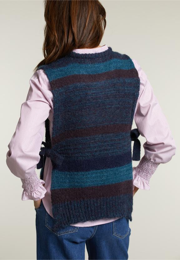 Burgundy/Blue Striped Crew Neck Spencer - Violet