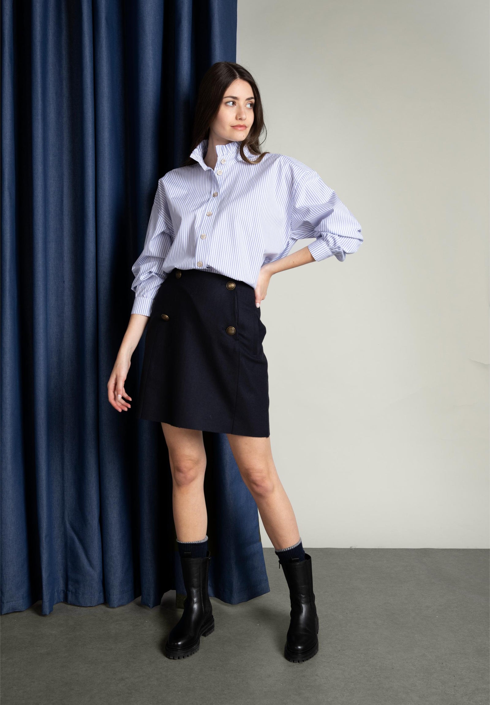 Navy Mini Skirt With Buttons - Bleu