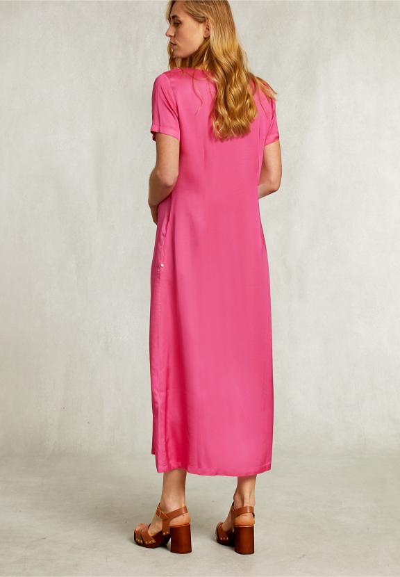 Fushia Long Straight V-Neck Dress - Rose