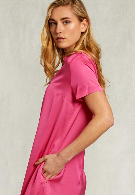 Fushia Long Straight V-Neck Dress - Rose