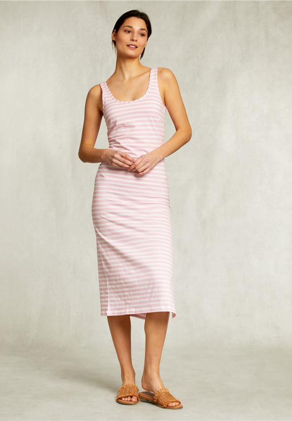 Pink/White Striped V-Neck Dress Open Back - Rose