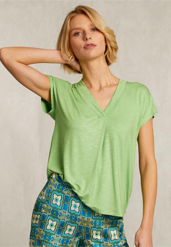 Green V-Neck T-Shirt Short Sleeves - Vert
