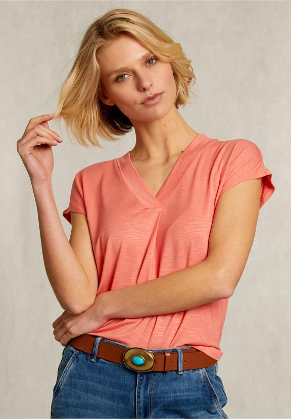 Orange V-Neck T-Shirt Short Sleeves - Orange