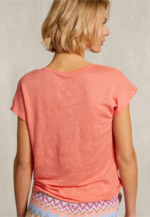 Orange Linen V-Neck T-Shirt - Orange