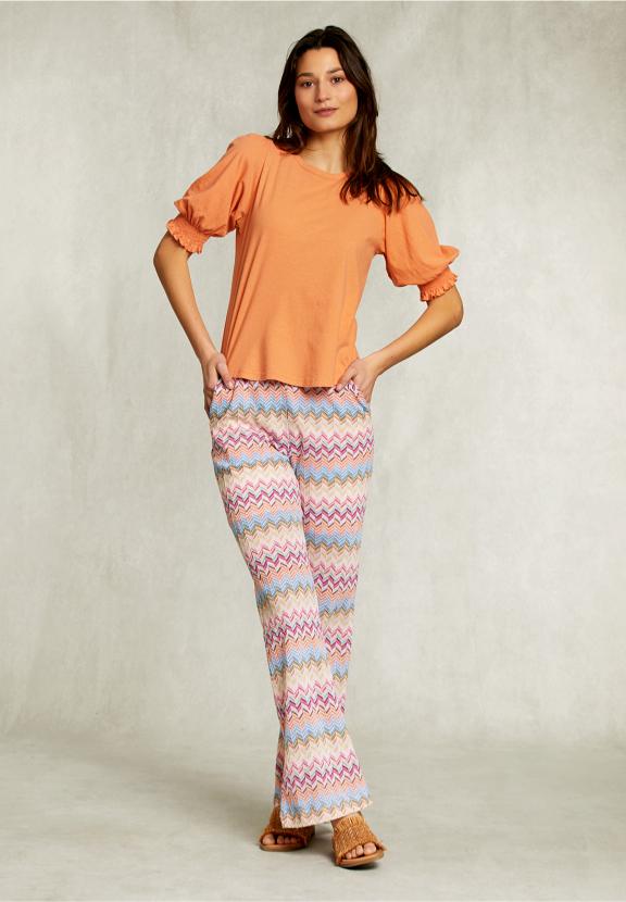 Orange T-Shirt 3/4 Sleeves With Smock - Orange