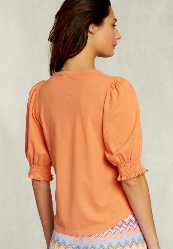 Orange T-Shirt 3/4 Sleeves With Smock - Orange - W