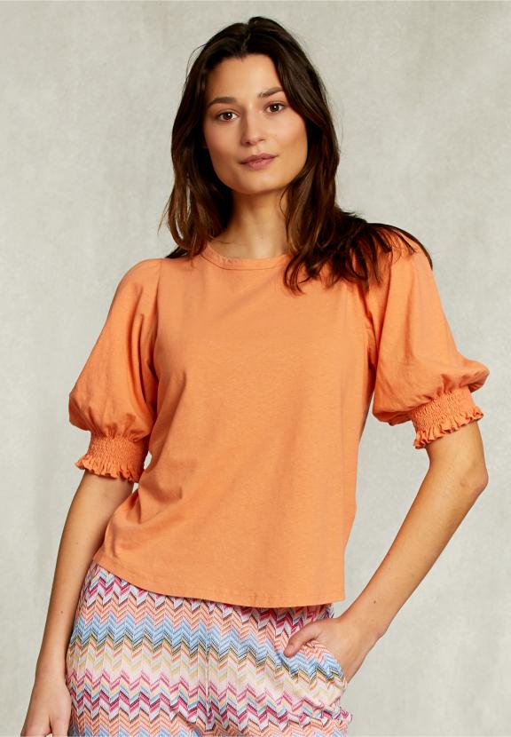 Orange T-Shirt 3/4 Sleeves With Smock - Orange - W