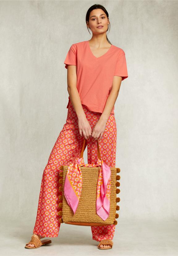 Red Basic V-Neck T-Shirt - Orange