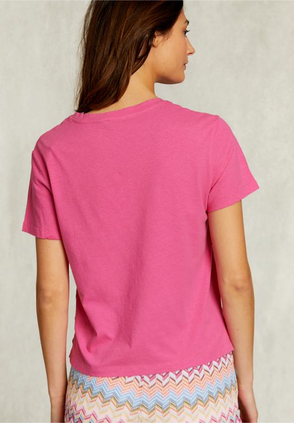 Fushia Basic V-Neck T-Shirt - Rose