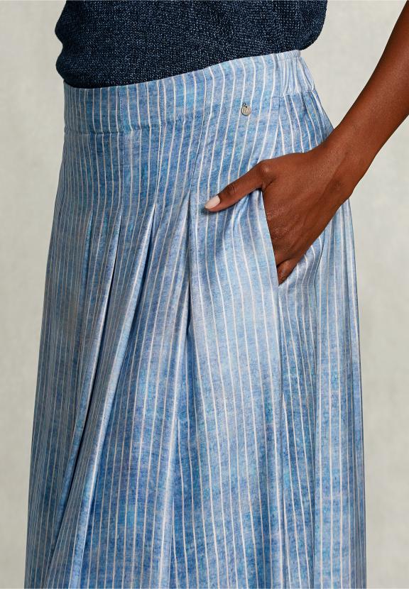 Blue Striped Tie-Dye Midi Skirt - Bleu