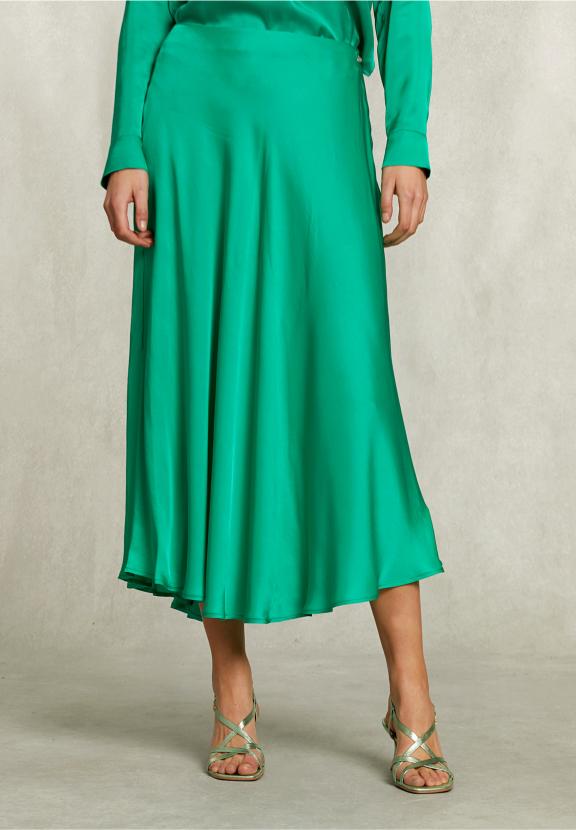 Green Satin Flared Skirt - Vert