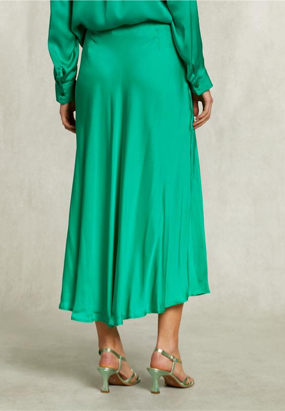 Green Satin Flared Skirt - Vert