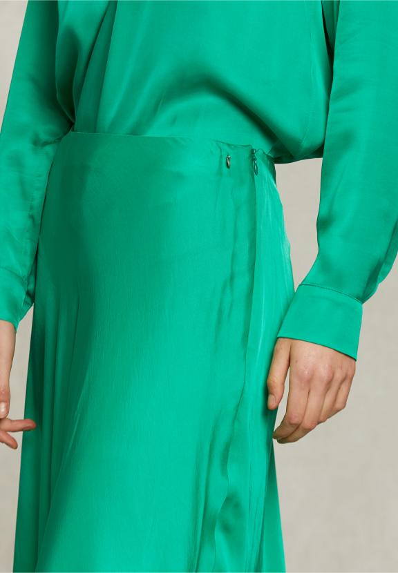 Green Satin Flared Skirt - Vert - W