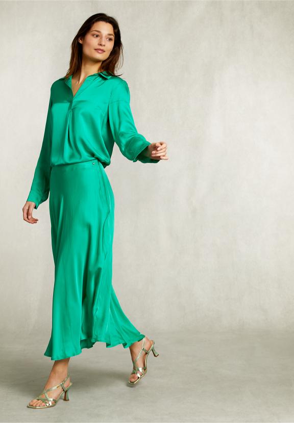 Green Satin Flared Skirt - Vert - W