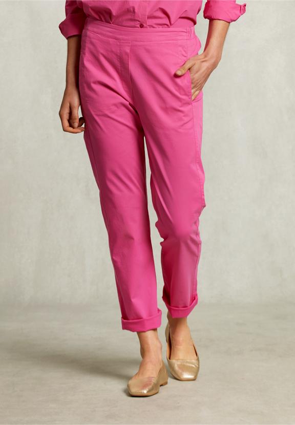 Pink Cotton Pants Elastic Waist - Rose