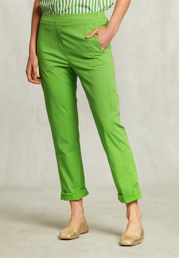 Green Cotton Pants Elastic Waist - Vert