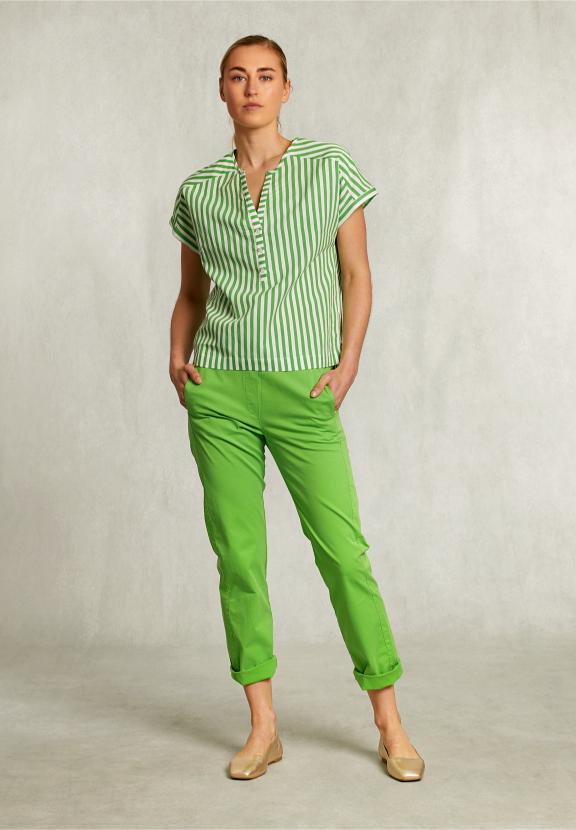 Green Cotton Pants Elastic Waist - Vert