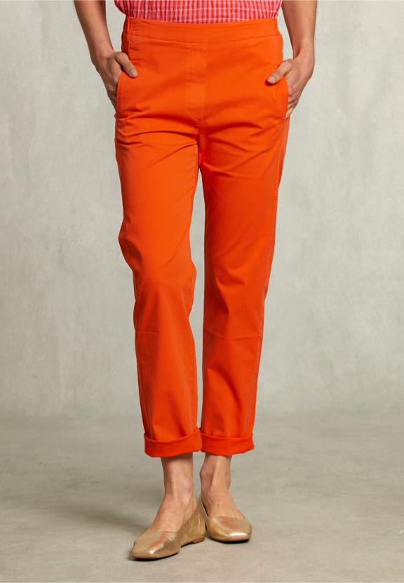 Orange Cotton Pants Elastic Waist - Orange