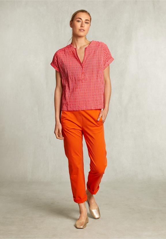 Orange Cotton Pants Elastic Waist - Orange