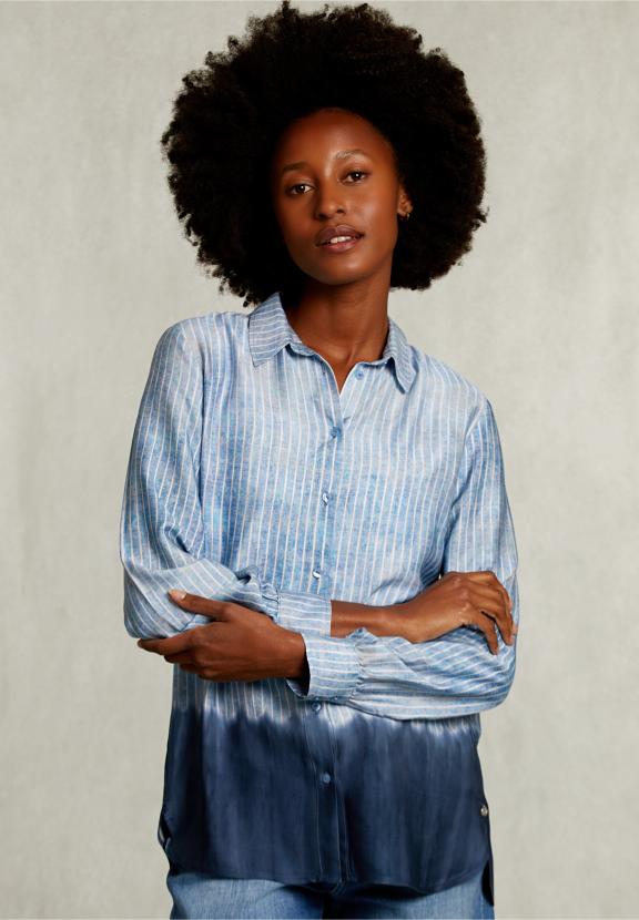 Blue/White Striped Tie-Dye Blouse - Bleu