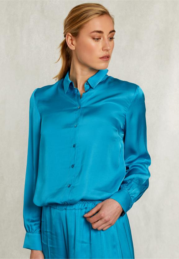 Petrol Viscose Blouse With Buttons - Bleu