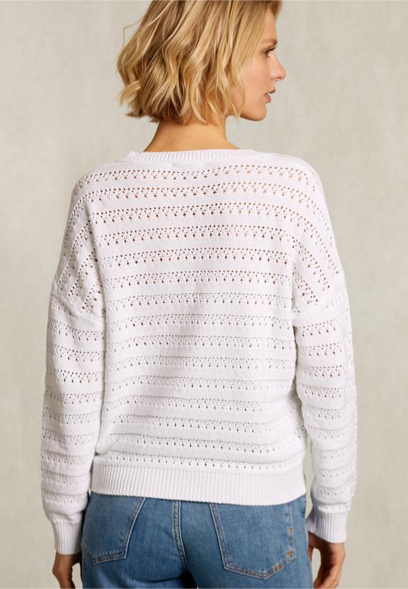 White Ajour V-Neck Sweater - Blanc