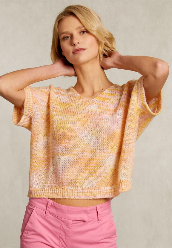 Pink/Orange Striped V-Neck Spencer - Jaune