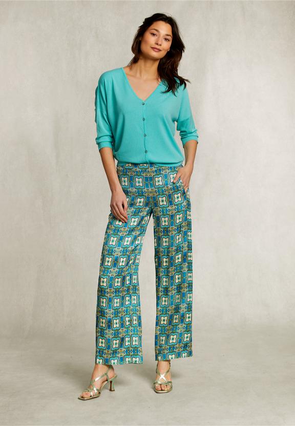 Turquoise V-Neck Cardigan 3/4 Sleeves - Vert