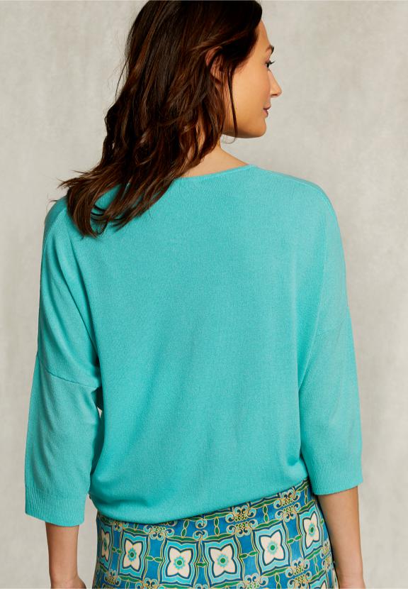 Turquoise V-Neck Cardigan 3/4 Sleeves - Vert