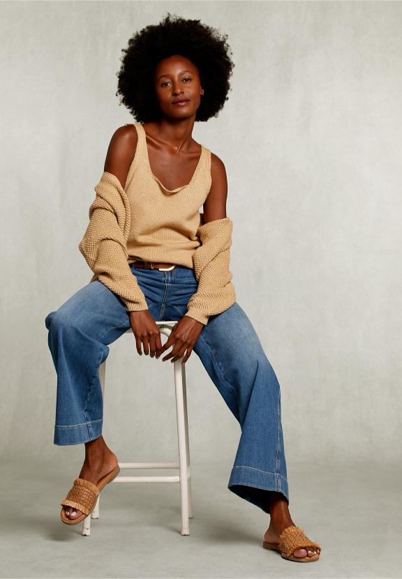 Beige Round Neck Lurex Top - Beige - W