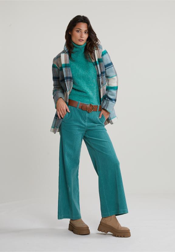 Green/Beige Checked Butttoned Coat - Vert