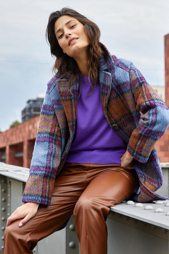 Multi Checked Coat - Bleu