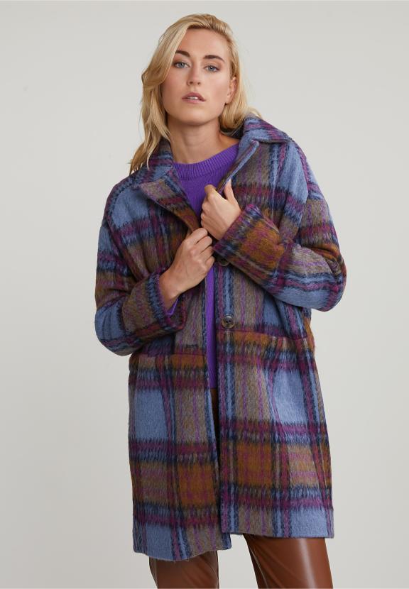 Multi Checked Coat - Bleu