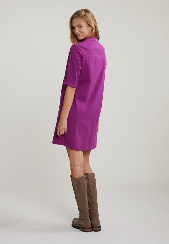 Purple Dress Applicated Pocket 3/4 Sleeves - Violet