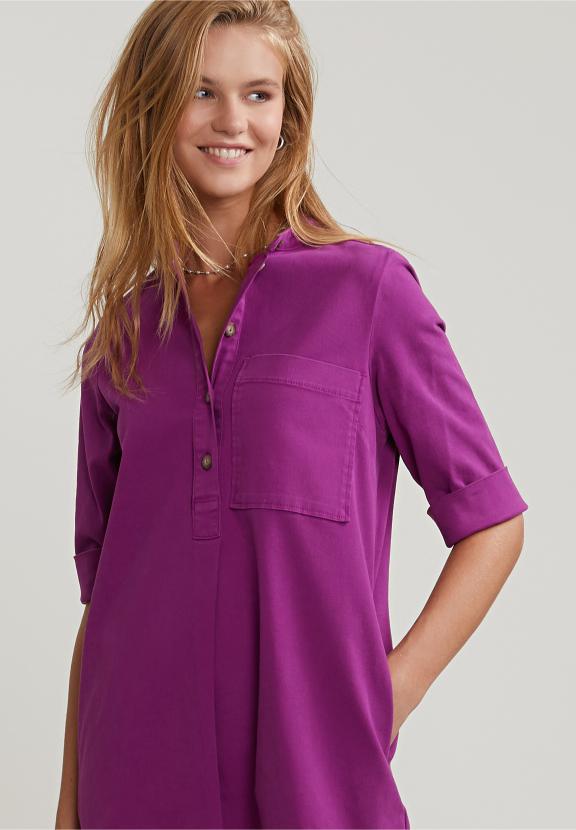 Purple Dress Applicated Pocket 3/4 Sleeves - Violet