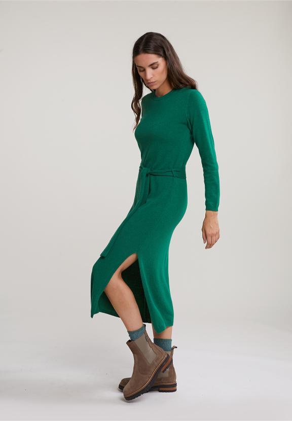 Green Long Belted Dress - Vert