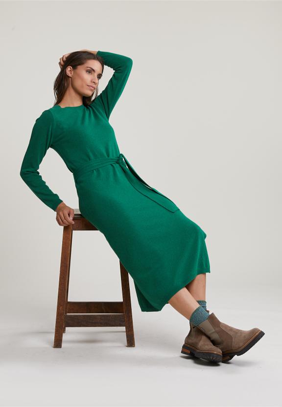 Green Long Belted Dress - Vert