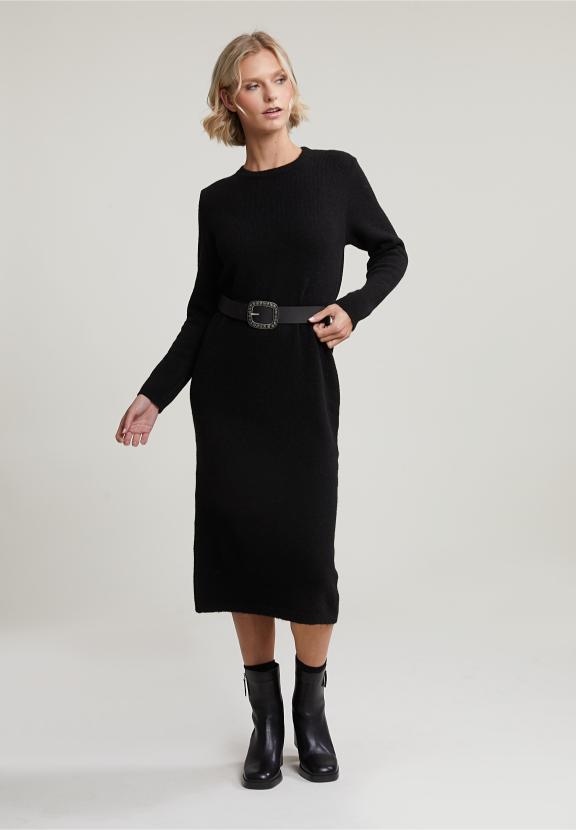 Black Long Crew Neck Dress - Noir