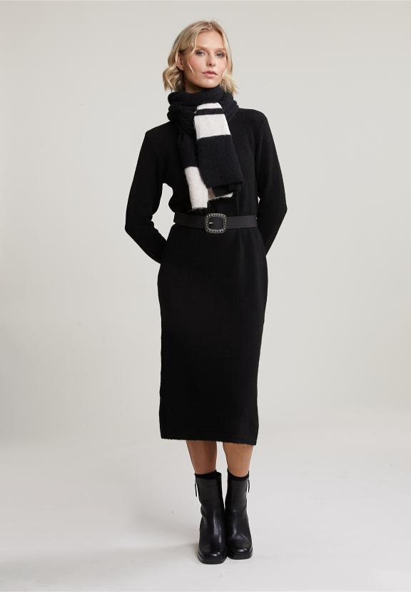 Black Long Crew Neck Dress - Noir