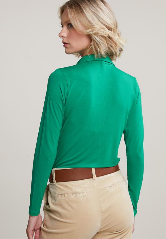 Green Buttoned V-Neck T-Shirt - Vert