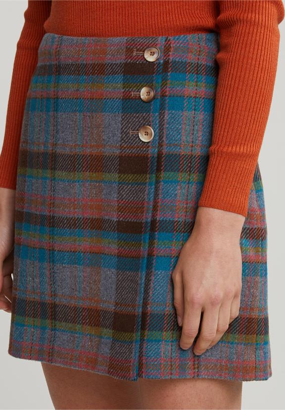 Multi Checked Short Buttoned Skirt - Multi