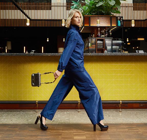 Blue Taffeta Loose Pants - Bleu