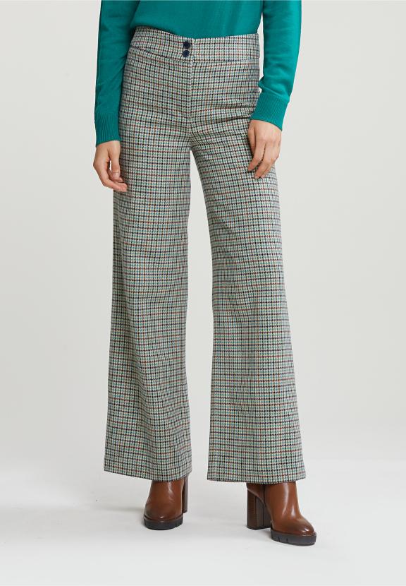 Multi Checked Wide Leg Pants - Multi