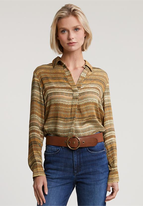 Brown/Green V-Neck Fantasy Blouse - Vert