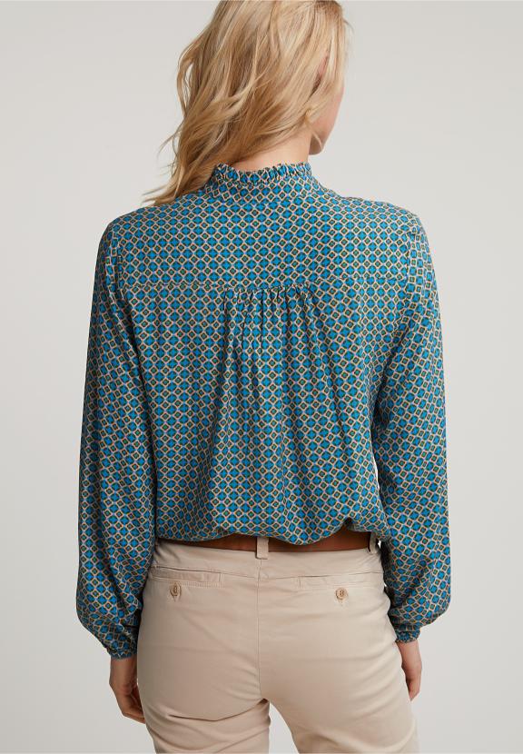 Brown/Blue Fantasy Blouse Ruffle Collar - Beige