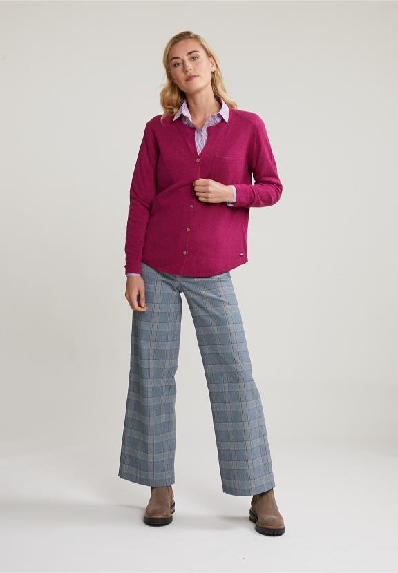 Purple/White Striped Blouse Balloon Sleeves - Violet