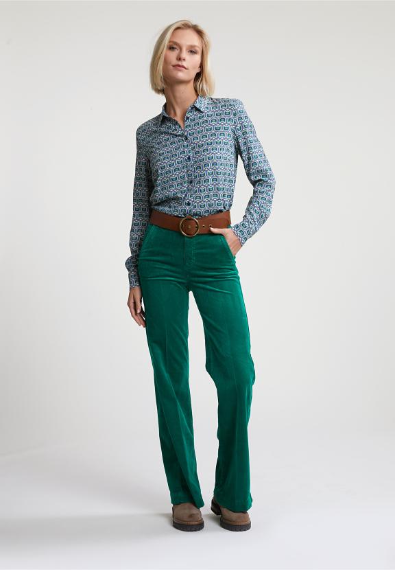 Green/Beige Fantasy Blouse Long Sleeves - Bleu